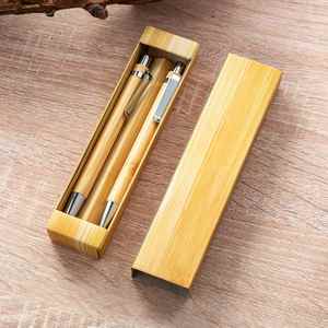 Ensemble de stylos en bois de bambou avec crochet métallique, stylos à bille à tête tactile, logo imprimé en sérigraphie pour cadeaux de bienvenue, publicité - Product Image 1