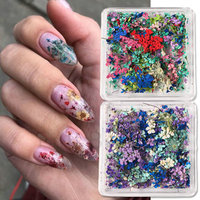 Fleurs séchées naturelles multicolores pour la décoration des ongles, DIY, manucure, mini boîte carrée, fleurs réelles, accessoires pour ongles