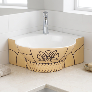 Lavabo d'angle mural en céramique de style européen blanc pour salle de bain à prix avantageux - Product Image 4