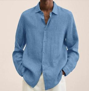 <span class=keywords><strong>Camicia</strong></span> da <span class=keywords><strong>Uomo</strong></span> a Maniche Lunghe di Alta Qualità in Cotone e <span class=keywords><strong>Lino</strong></span>, Primaverile Casual Ampia con Bottoni a Tinta Unita - Product Image 4