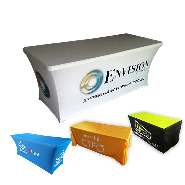 Custom Print 4ft 6ft 8ft Stretch Table Cover Fitted with logo Trade Show Tablecloths Throw Fitted Table Cloths for Event