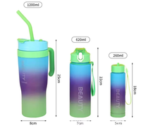 Bouteille d'eau en plastique sans BPA, grande capacité, personnalisable, 3-en-1, avec paille, pour la gym, et gobelets à 3 poignées pour voiture, pour boire directement
