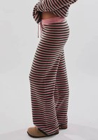 Ensemble 2 pièces tricoté pour femme : pull rayé à col rond et épaules tombantes, pantalon large à cordon de serrage – Fabricant