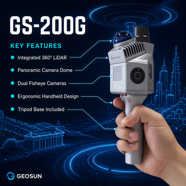 GEOSUN GS-200G Handheld LiDAR Scanner 11600mAh Battery 2H Operation High-precision Stable Full-coverage 3D Mapping