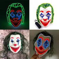 Masques de Clown Joker Lumineux d'Halloween avec LED Néon Effrayants pour Cosplay, Fête d'Horreur, Accessoires en Plastique pour Maison Hantée