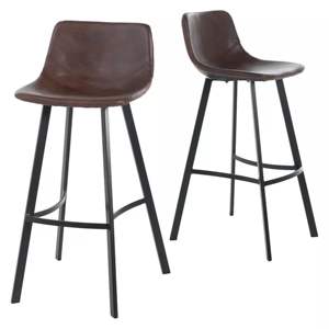 DB Set 2 30\" Dax Brown Faux Leather Barstool Modern 30\" Kitchen Home <b>Bar</b> Furniture Adjustable Metal Wood Frame for Farmhouse U - Product Image 2