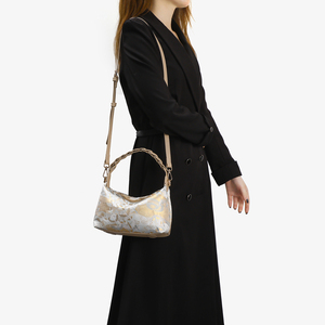 Sac fourre-tout en satin jacquard pour femme avec broderie dorée, fermeture à cordon souple, logo personnalisé, sac à main pour femme - Product Image 2