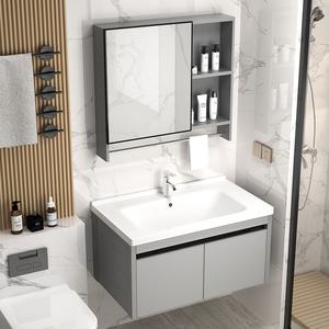 <span class=keywords><strong>Mueble</strong></span> de baño pequeño para apartamento con <span class=keywords><strong>lavabo</strong></span> de cerámica integrado y espejo LED, combinación de aluminio, <span class=keywords><strong>estilo</strong></span> moderno - Product Image 5