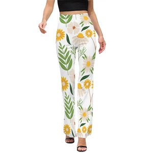 Image personnalisée pantalon large évasé décontracté pour femmes tissu tissé doux respirant taille moyenne braguette à glissière automne tenue de bureau froissée colorée - Product Image 2