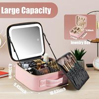 Trousse de Maquillage de Voyage avec Miroir LED à Luminosité Réglable, Sac Cosmétique Étanche à Fermeture Éclair Grande Capacité, Rangement Portable