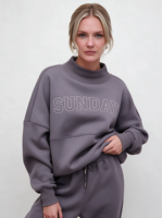 Sweat-shirt à col montant pour femme avec logo personnalisé, taille XXXL, en coton molletonné brodé, coupe ample