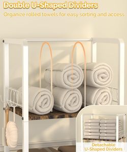 Étagère de rangement autoportante SENYU à 3 niveaux avec étagères en bois et crochets pour serviettes pour un espace de bain organisé - Product Image 3