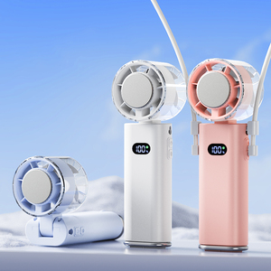 Ventilador de Cuello Portátil Recargable con Pantalla Digital, Compresa Fría, Color Rosa, 5W, Alimentado por Batería, para Interiores y Exteriores - Product Image 5