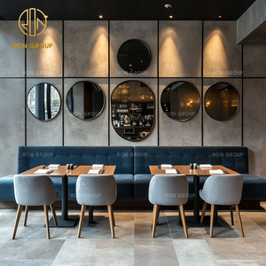 ชุดเฟอร์นิเจอร์ร้านอาหารเชิงพาณิชย์ของกลุ่มรอน โต๊ะไม้เนื้อแข็งทรงสี่เหลี่ยม เก้าอี้หุ้มเบาะกำมะหยี่แบบกำหนดเองได้ พนักพิงสูง - Product Image 4