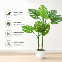 Plante artificielle réaliste Monstera Deliciosa avec pot blanc, décoration artificielle réaliste à feuilles fendues pour l'intérieur du salon