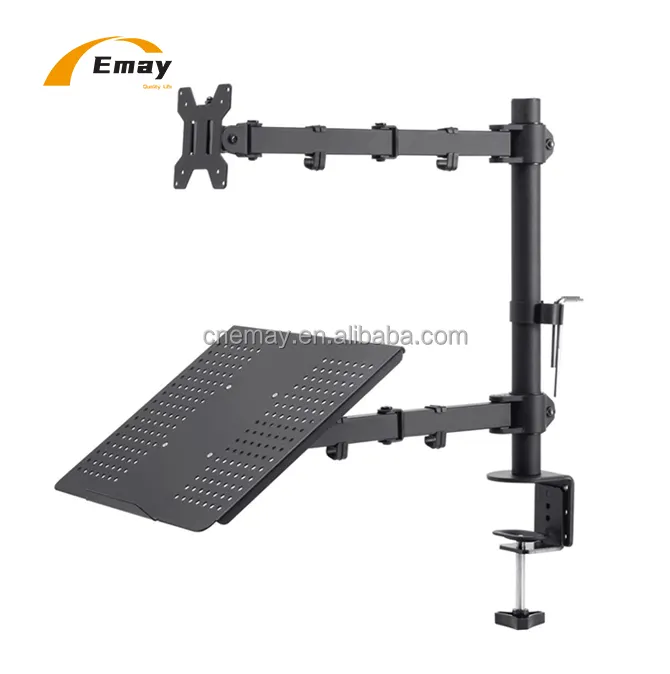 Mechanical Steel Single Computer Monitor Mount Arm With Laptop Tray Holder Flexible Desk Mount Monitor Bracket Stand Black