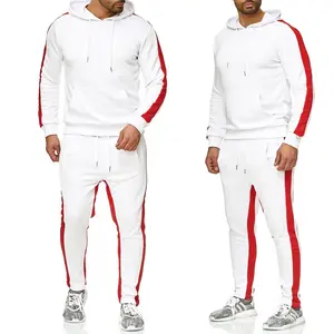 Set Pakaian Olahraga Pria, Hoodie Otot Musim Dingin Pria, Setelan Olahraga Jogger Ketat Warna Hitam dengan Garis Merah