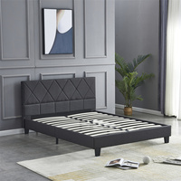 Cadre de lit en bois simple style double queen king size, design de cadre de lit rembourré en tissu Prado