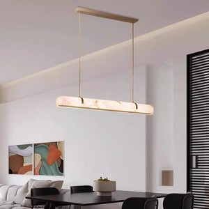 French Style Marble Long Strip Chandelier Adjustable Height Copper <strong>Lighting</strong> <strong>Fixtures</strong> for Villas Hotels Restaurants Bars - Product Image 4