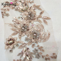 Nouveau tissu en dentelle florale 3D brodé de perles et de pierres thermocollantes pour robes de mariée ou de enfants, tissus africains