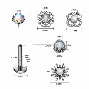 Lotus ASTM F136 Titane à filetage interne, clou labret serti d'opale, 16G, pour piercing lèvre, tragus, hélix, méduse, bijoux 24K - Product Image 2