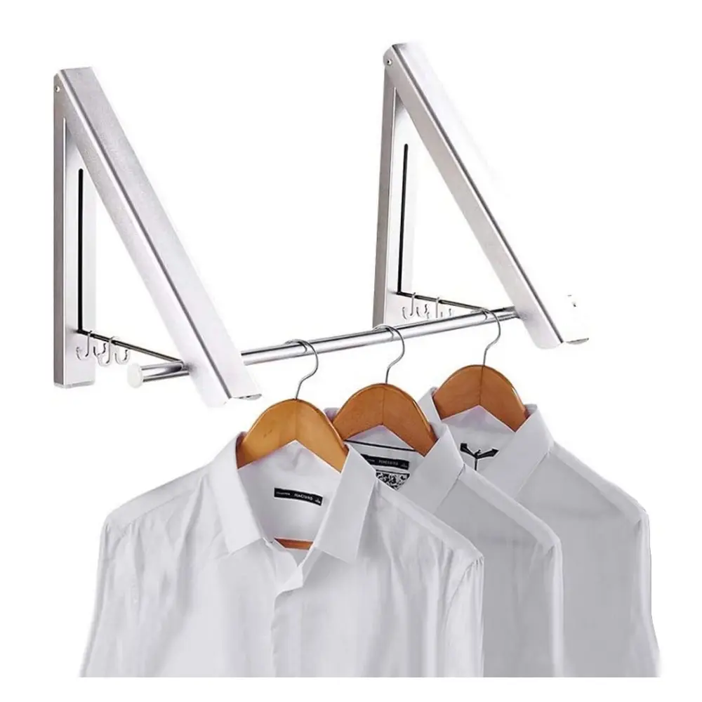 Laundry Room Wall Mounted Drying Rack Clothes Hanger Folding Wall Coat Racks Aluminum Home Storage Space Savers Black