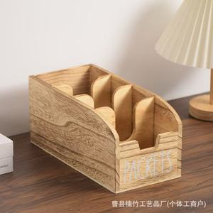 Wooden Compartmentalized Storage Box Rectangular Natural Wood Color With Partitions For Home Use <b>Standing</b> Type Condiment Box - Product Image 2