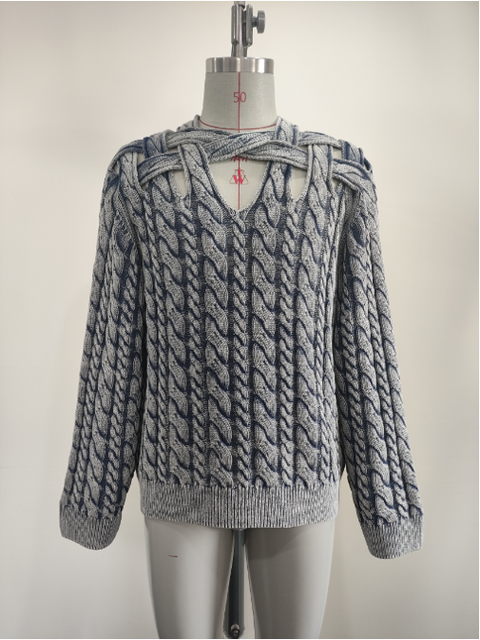GM17  Men's High Quality of  100% Cotton  Knitted Cable Braiding Long Sleeve Autumn Winter Casual Fashion Custom Logo OEM ODM