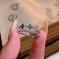 Bague Vintage en Cuivre Exquis, Style Raffiné, Double Bande Colorée, Motif Papillon Fin, Zircon Cubique, Ouverte et Ajustable, Ornée de Fleurs en Zircon