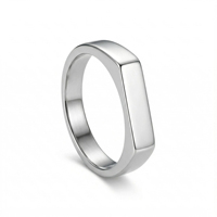Bague rectangulaire lisse en acier inoxydable, largeur 4 mm, bande unie moulée, bijoux basiques simples, vente en gros - Meilleures ventes