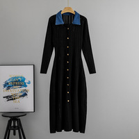 Robe trapèze vintage française color-block pour femme, à manches longues, taille cintrée, idéale pour le bureau – Vêtements féminins tendance en gros