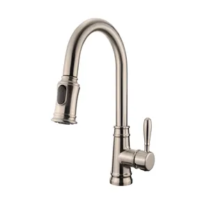 cUPC Qualified Kitchen Sink Pull Down Tap 2 Way of Water Outlet Sprayer and Stream Mixer Flow Faucet in Brushed Nickel Satin