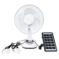 Ventilateur solaire AC/DC de 12 pouces avec 2 ampoules LED supplémentaires, batterie rechargeable 6V 4,5Ah, ventilateur de table solaire portable avec chargeur USB pour téléphone