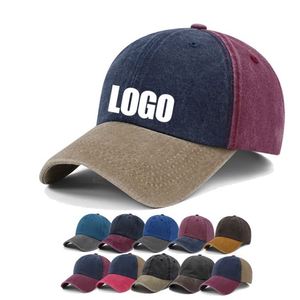 Gorra de Béisbol de Algodón Lavado de 6 Paneles, Estilo Americano Vintage para Hombre, Diseño de Logotipo Personalizado, Parte Superior Suave, Protección Solar, Color en Bloques - Product Image 1