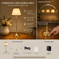 Lampe de table sans fil rechargeable DC haute et simple avec ampoule LED E14 et abat-jour en tissu plissé pour mariages et hôtels