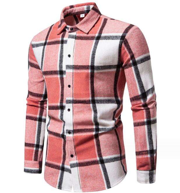 New Fashion Red Blue Casual Shirt England Style Lapel Collar Polo