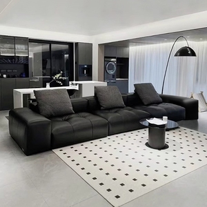 Minimaluxe-Stil Schwarze <span class=keywords><strong>L</strong></span>-förmige Sofas Luxus Wohnzimmer-<span class=keywords><strong>Sofa</strong></span> Italienisches Ledersofa für Zuhause Leder-Relaxsofa-Set - Product Image 4