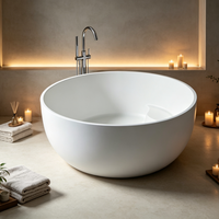 Baignoire autoportante ronde moderne en surface solide, forme de bol, profonde, blanche, pour villa, hôtel, salle de bain, équipement sanitaire