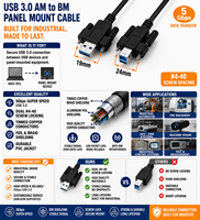 Cable de cámara industrial USB 3.0 LUNG KAY, macho A a macho B, con tornillos de bloqueo duales 4-40, cable de montaje en panel antivibración de alta flexibilidad