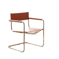Chaises de salle à manger modernes en acier inoxydable, chaises à coussin souple en cuir brun pour restaurant, hôtel, maison, usage commercial