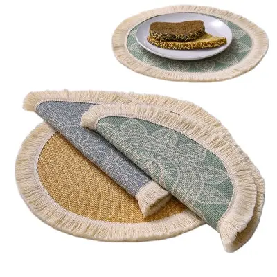 व्यास 33cm दौर सूती धागे placemats बुना डिजिटल मुद्रण सरल टेबल गर्मी अछूता पैड potholder मेज चटाई