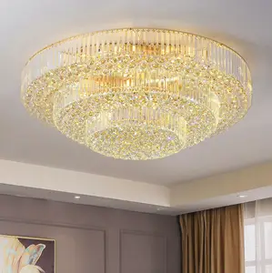 High Level Ceiling Light Surface Mounted Circular Rectangular Gold Modern K9 Crystal Ceiling Lamp