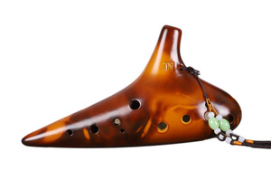 Ocarina en céramique jaune ambre fumé à 12 trous, accordée avec précision, instrument à vent folklorique pour la performance musicale - Product Image 2