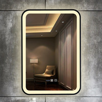 Espejo de Baño con Retroiluminación LED, Control Táctil, Antivaho, Marco Negro, Espejo de Vanidad Montado en la Pared, Venta al Por Mayor