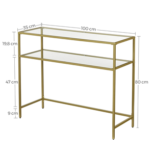VASAGLE Bàn Đồ Nội Thất Gia Đình Hiện Đại Bằng Thép Không Gỉ Sang Trọng 2 Kệ Kính Bảng Điều Khiển Có Chân Vàng - Product Image 3