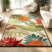 Tropical Leaves Printed Flat Weave Low Pile Polypropylene Runner Rug Stain Resistant Hallway Carpet for Living Room Home Decor