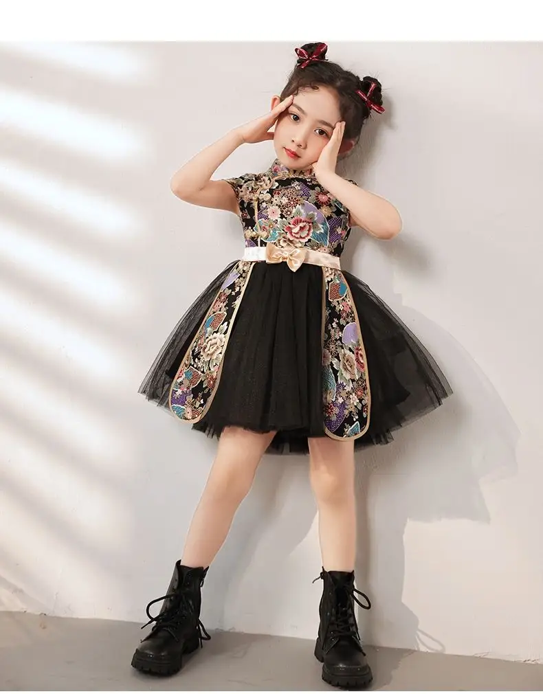 Girls country fashion Chinese style Qipao summer dress new children's fashion fashion dress children's performance dress princes