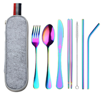 Ensemble de couverts de voyage en acier inoxydable pour le camping, couteau, fourchette, cuillère, baguettes avec étui, ustensiles pour boîte à lunch, ensemble de couverts portables