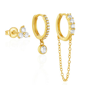 Fine Jewelry 925 Sterling <b>Silver</b> Gold Plated <b>Earring</b> Women 5A Zircon <b>Stud</b> <b>Earrings</b> <b>Set</b> for Girls - Product Image 1