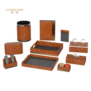 Ensemble d'accessoires de chambre d'hôtel de luxe 5 étoiles personnalisé, 10 pièces, écologique, fait main, en cuir PU durable, kit d'accessoires, logo personnalisé OEM - Product Image 1